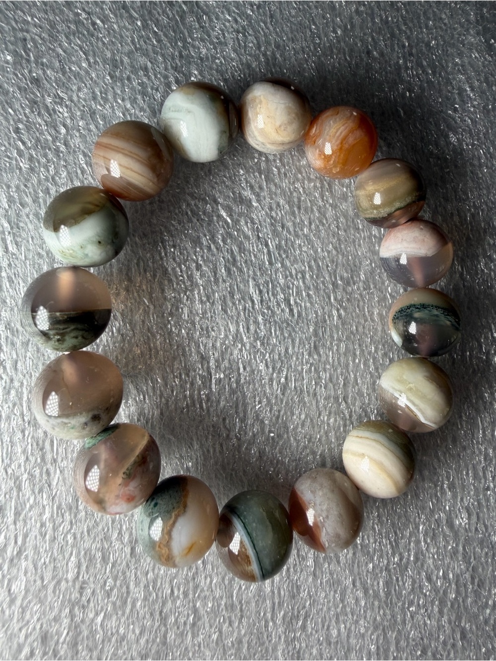 Gorgeous 12MM Brazilian Banded Agate with Chalcedony Natural Crystal Bracelet